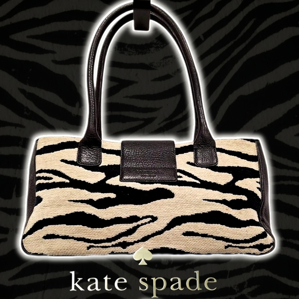 ⭐️Kate Spade Kariba Maddox Black and Cream Woven Zebra Print  Turnlock Bag - Picture 3 of 4